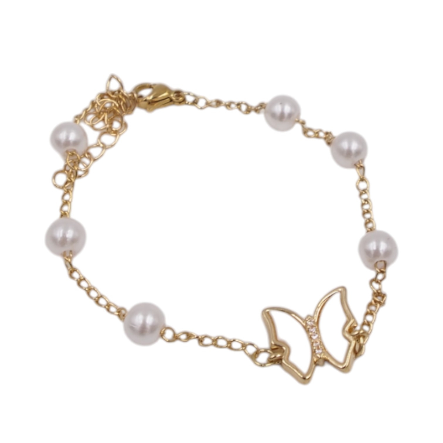 Apyrankė su perlais ir drugelio pakabuku