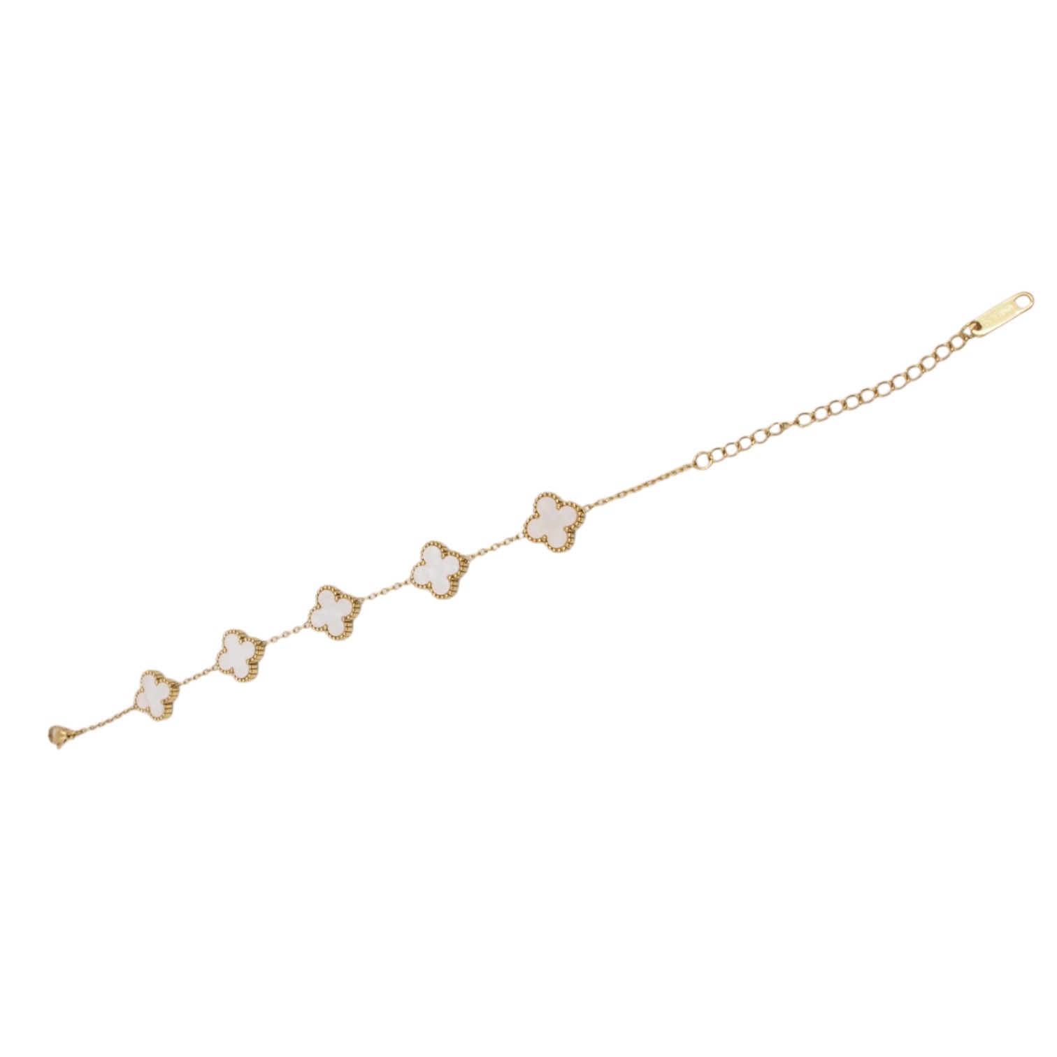 Auksinės spalvos apyrankė su dobilo formos pakabukais