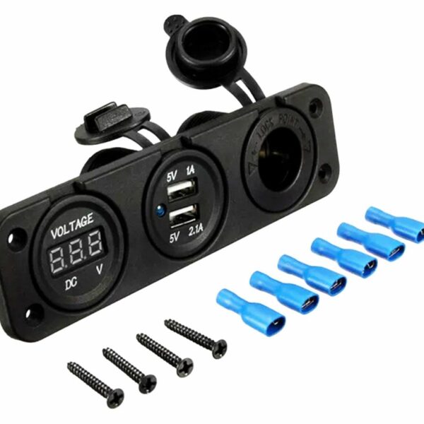 Automobilio 12V cigarečių degiklio lizdas 2XUSB 5V 2A voltmetras