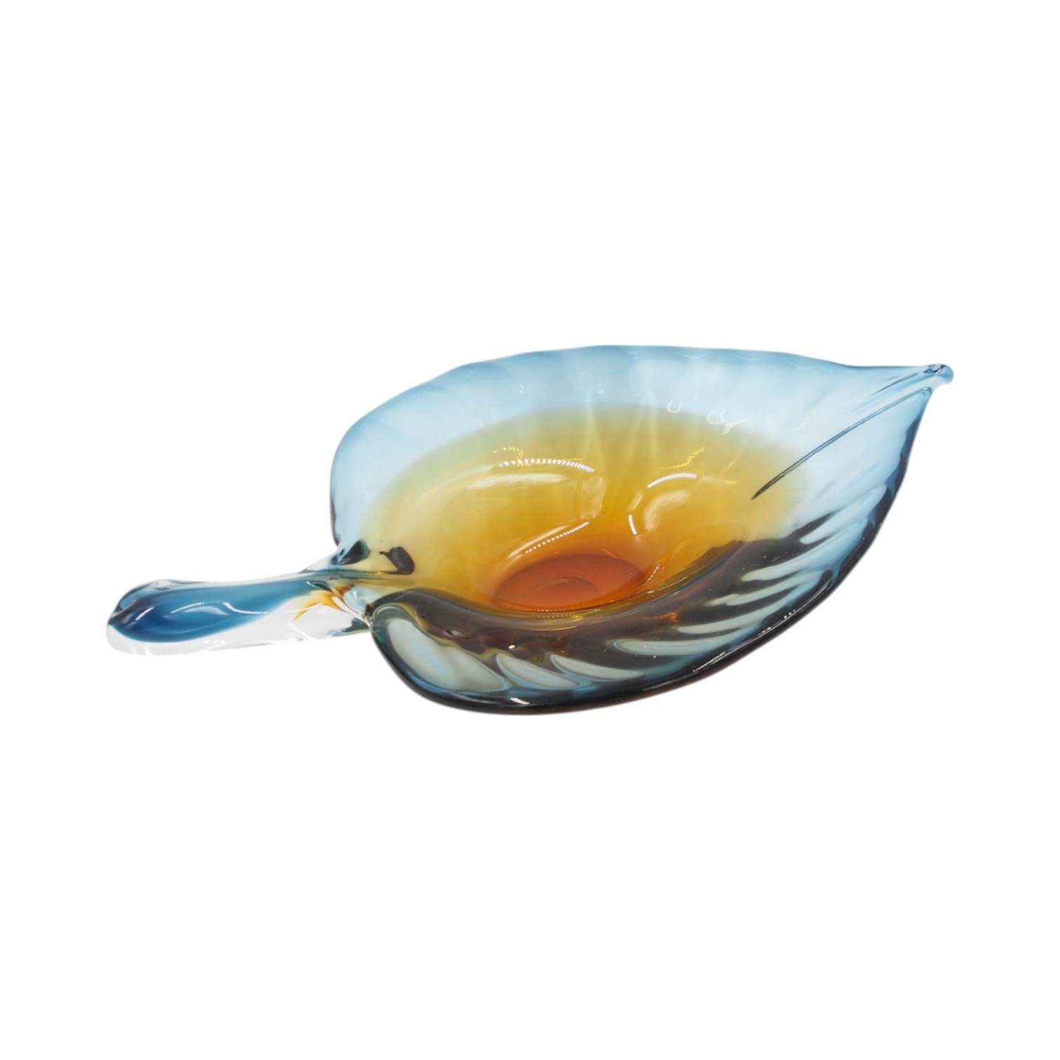 Dekoratyvinė stiklinė lėkštė lapo formos, 37x23x8 cm