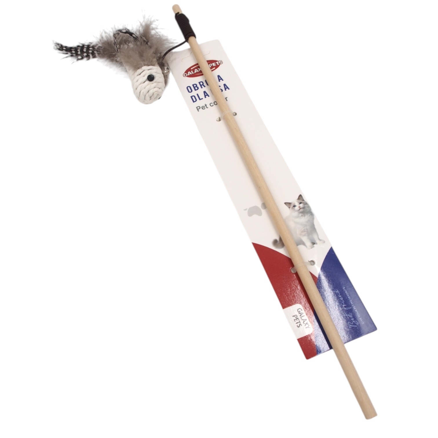 Katės žaislas – meškerė su plunksnomis