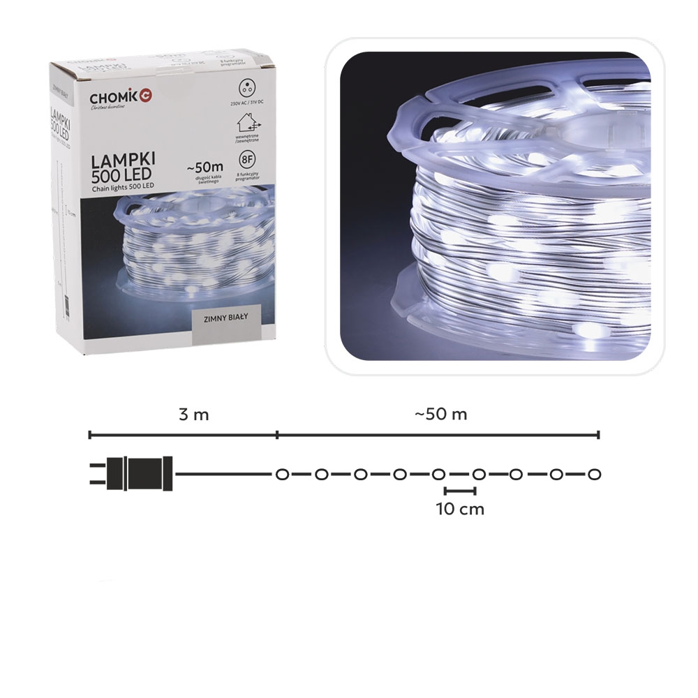 LED girlianda CHOMIK „Micro Wire Light“ 500 LED, šaltai balta, 50 m