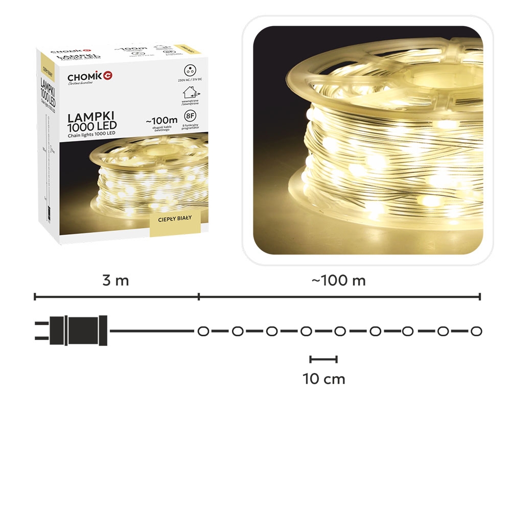 LED girlianda „Micro Wire Light“ 1000 LED, šiltai balta, 100 m