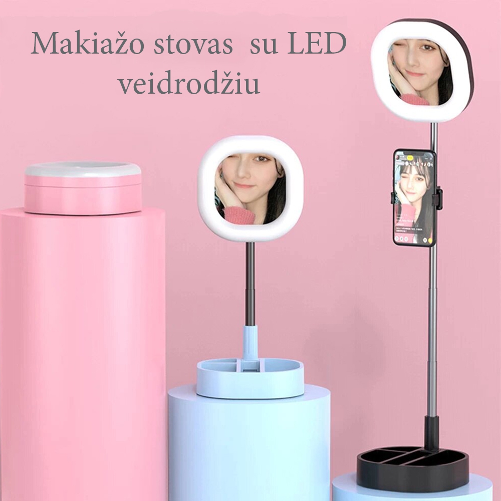 LED "Selfie" veidrodis su stovu - Juoda