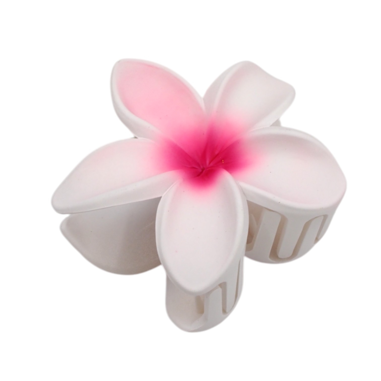 Plaukų segtukas su balta plumerija ir rožiniu centru