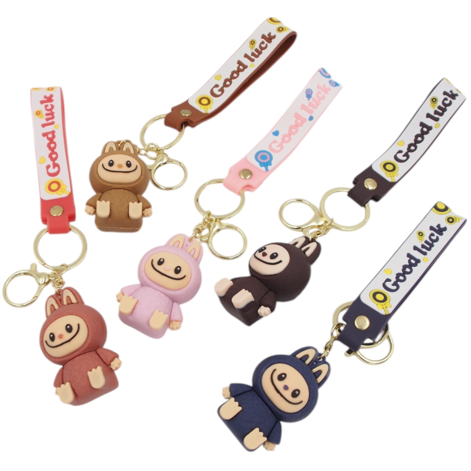 Raktų pakabukas su LABUBU figūrėle ir „Good Luck“ dirželiu