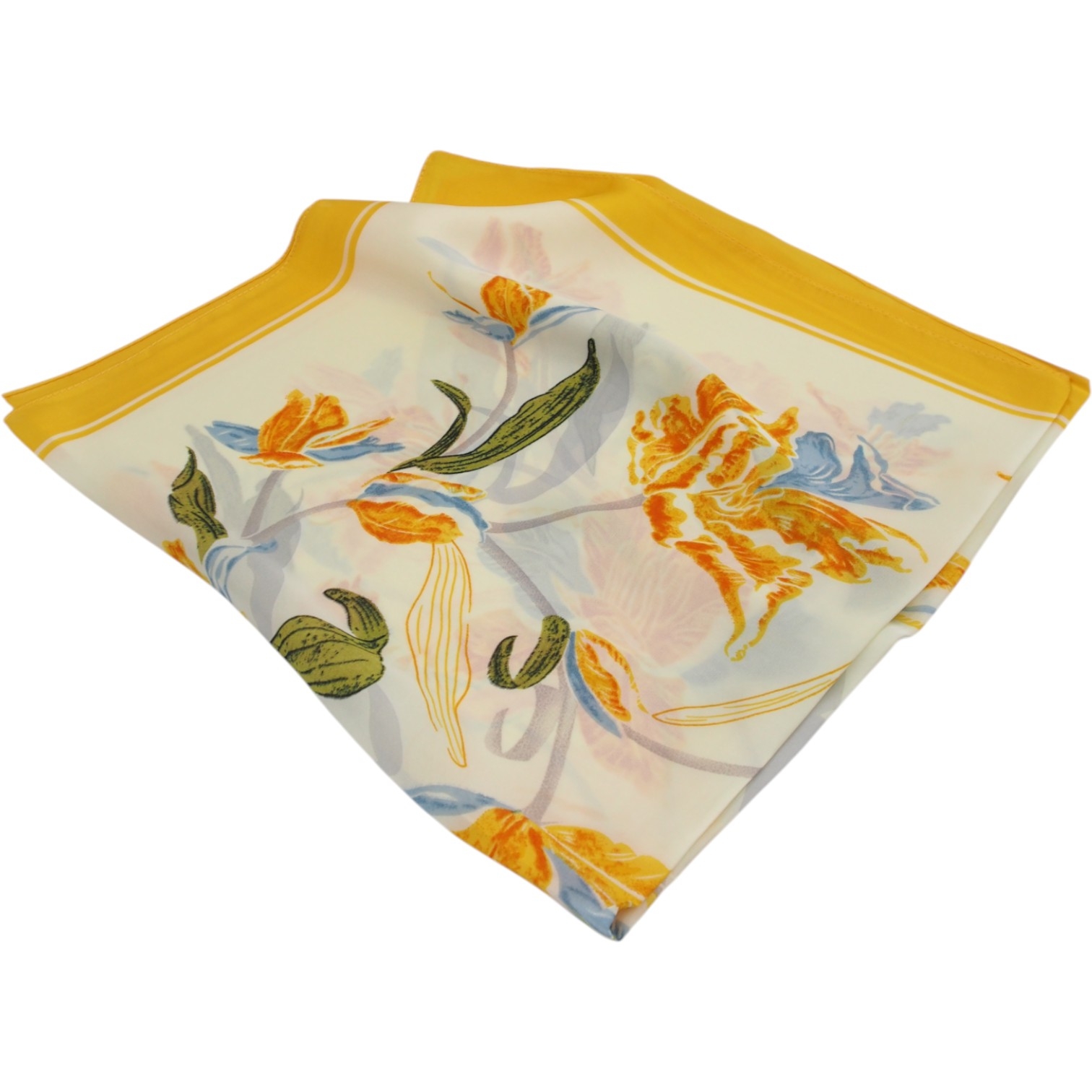 Skarelė su geltonu kraštu ir gėlėmis