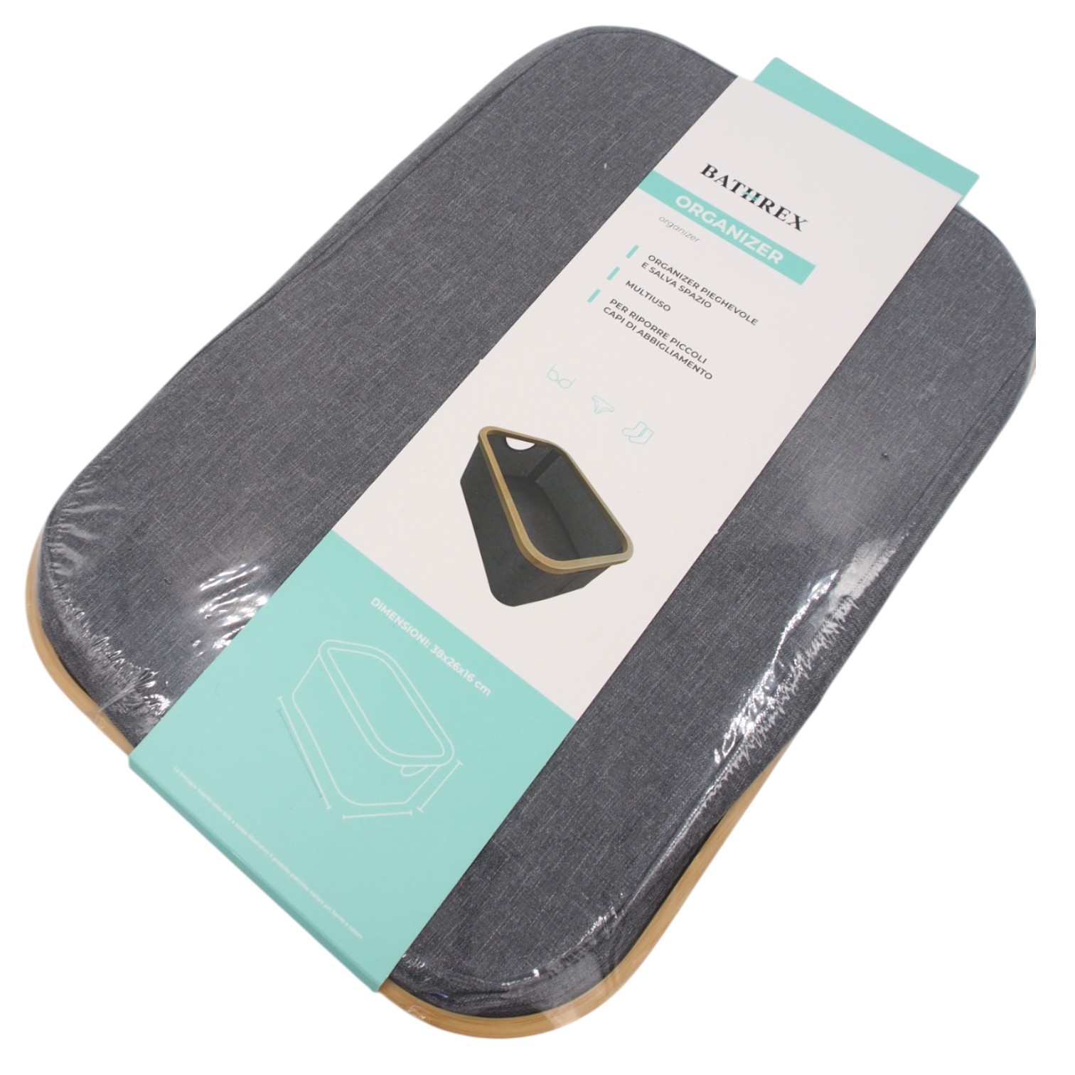 Sulankstomas audinio krepšys su bambuko rėmu BATHREX, 38×26×18 cm