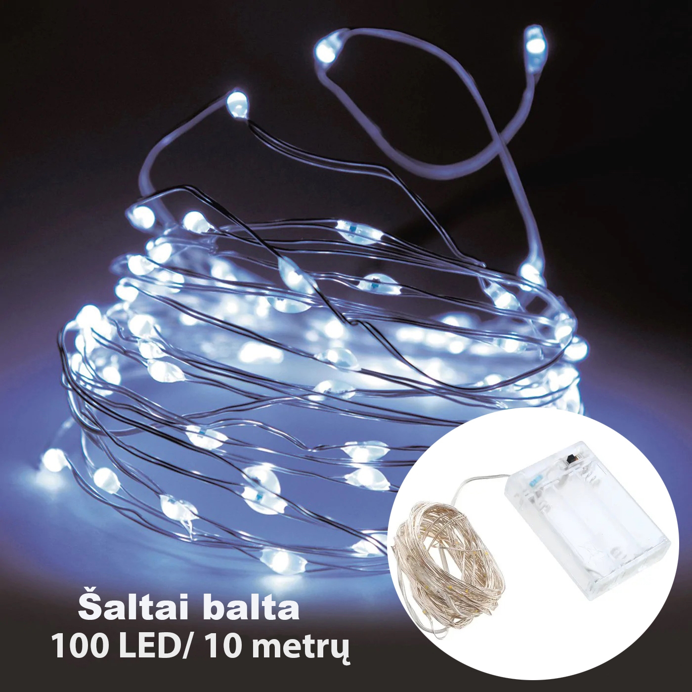100 LED Girlianda, šaltai balta