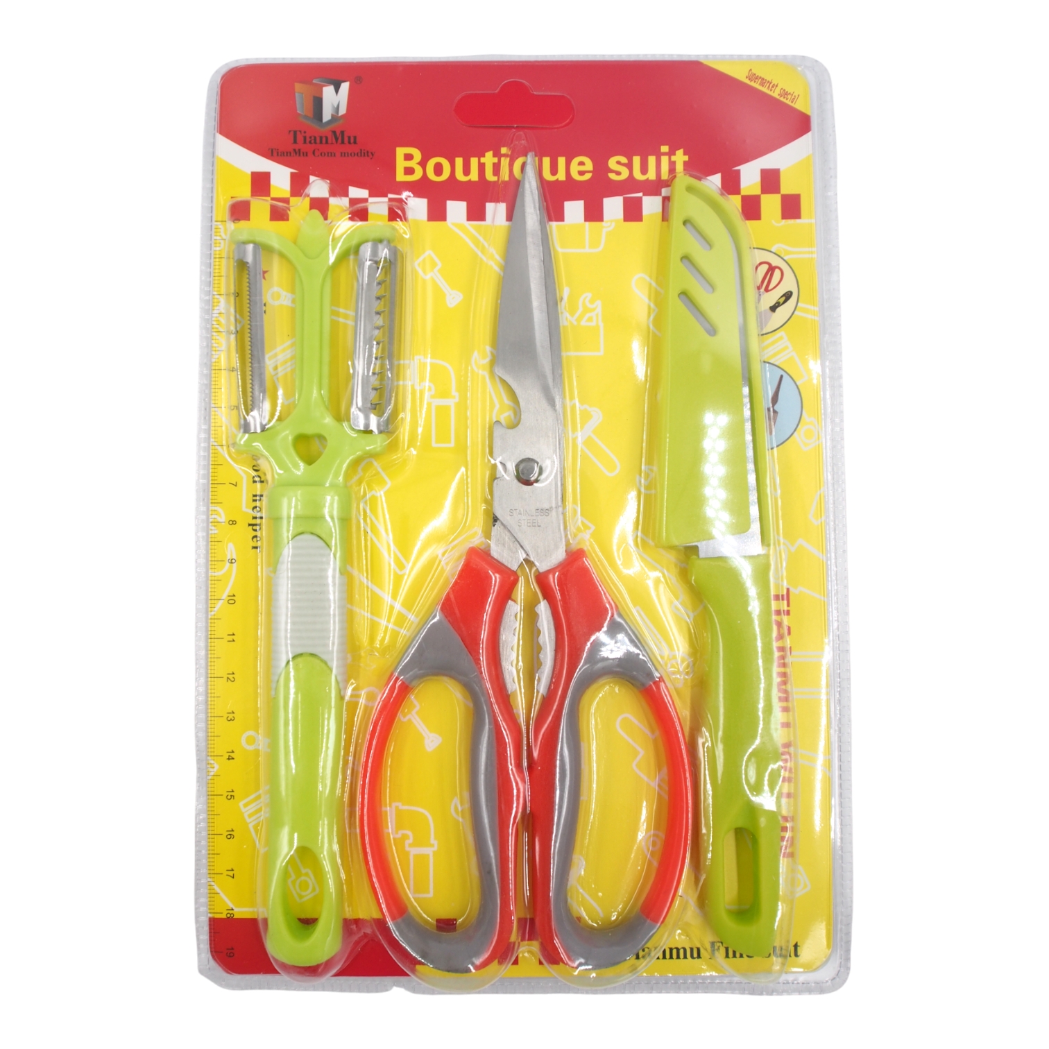 Peilis + žirklės + skustuvėlis